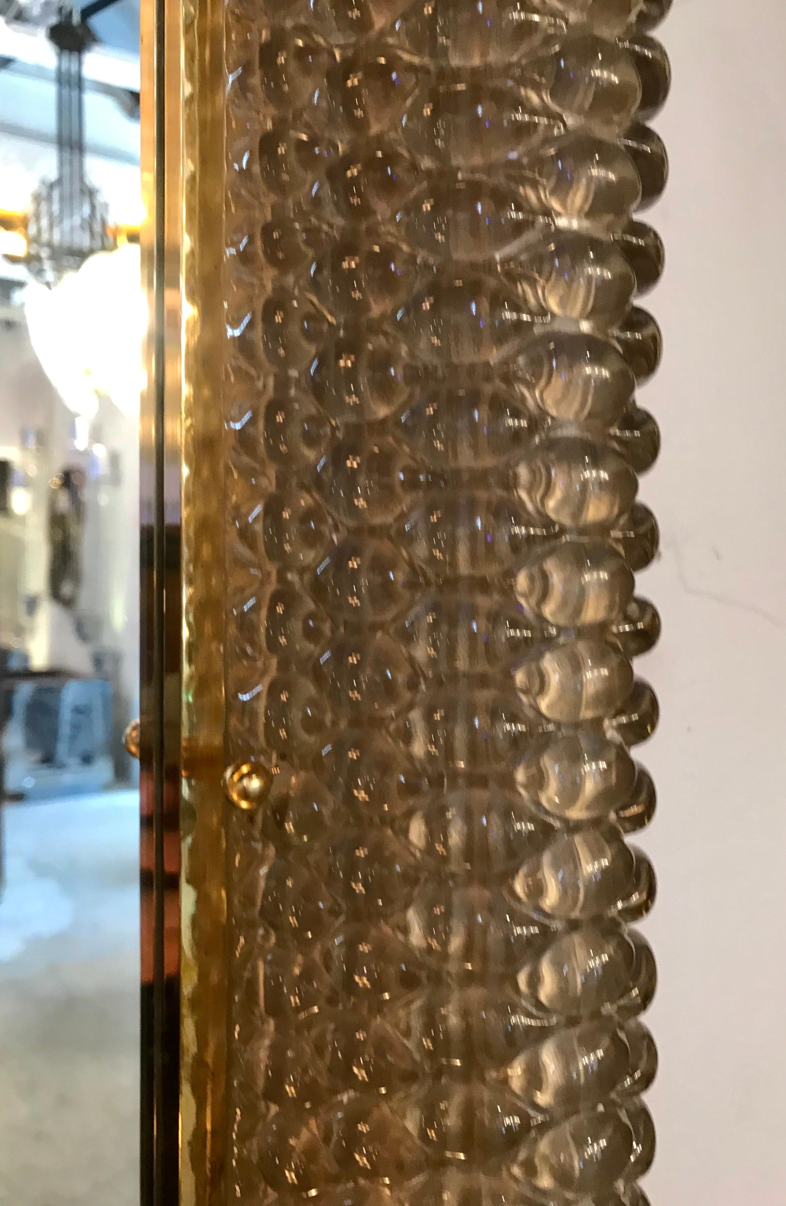 Exquisite Italian Hand Blown Glass and Brass Illuminating Large Mirror For Sale 2