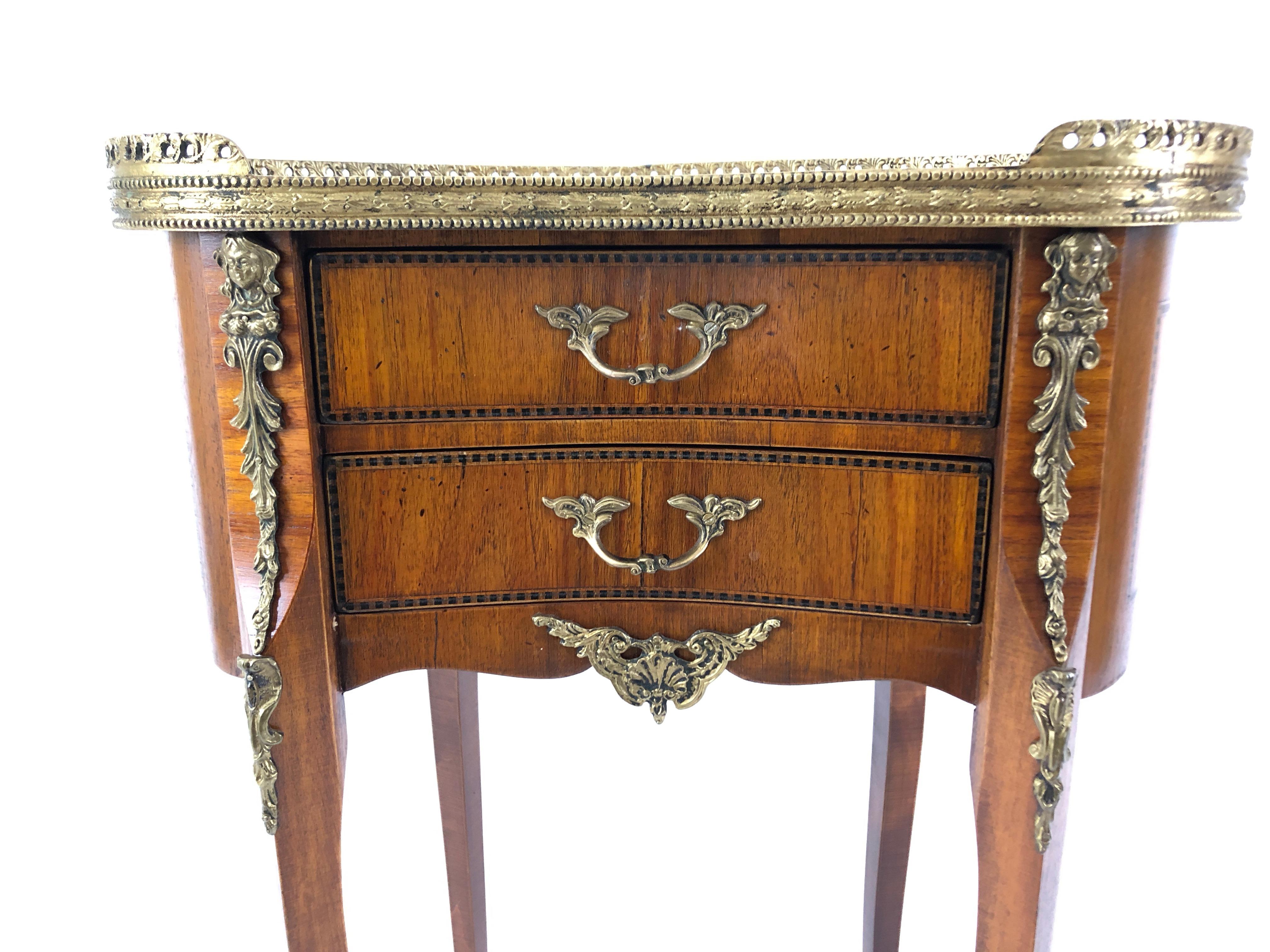Louis XVI Exquisite Italian Kidney Shaped Inlay Mahogany Nightstand or End Table
