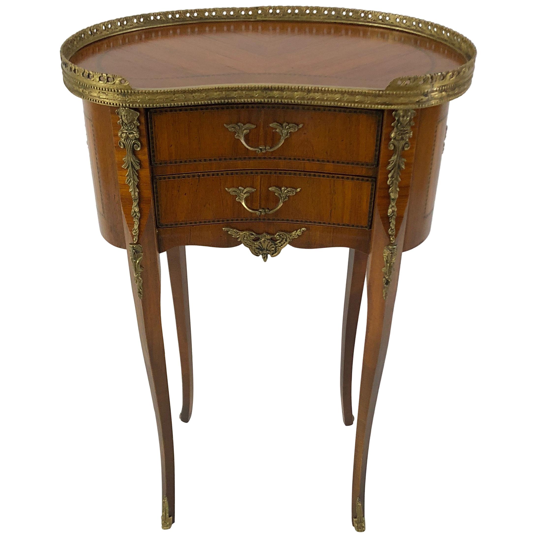 Exquisite Italian Kidney Shaped Inlay Mahogany Nightstand or End Table