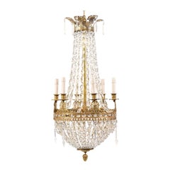 An Exquisite Italian Mid-century Basket-Shaped Crystal and Brass Chandelier