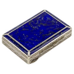 Exquisite Italian Neoclassical Engraved Silver .800 & Lapis lazuli Enamel Box