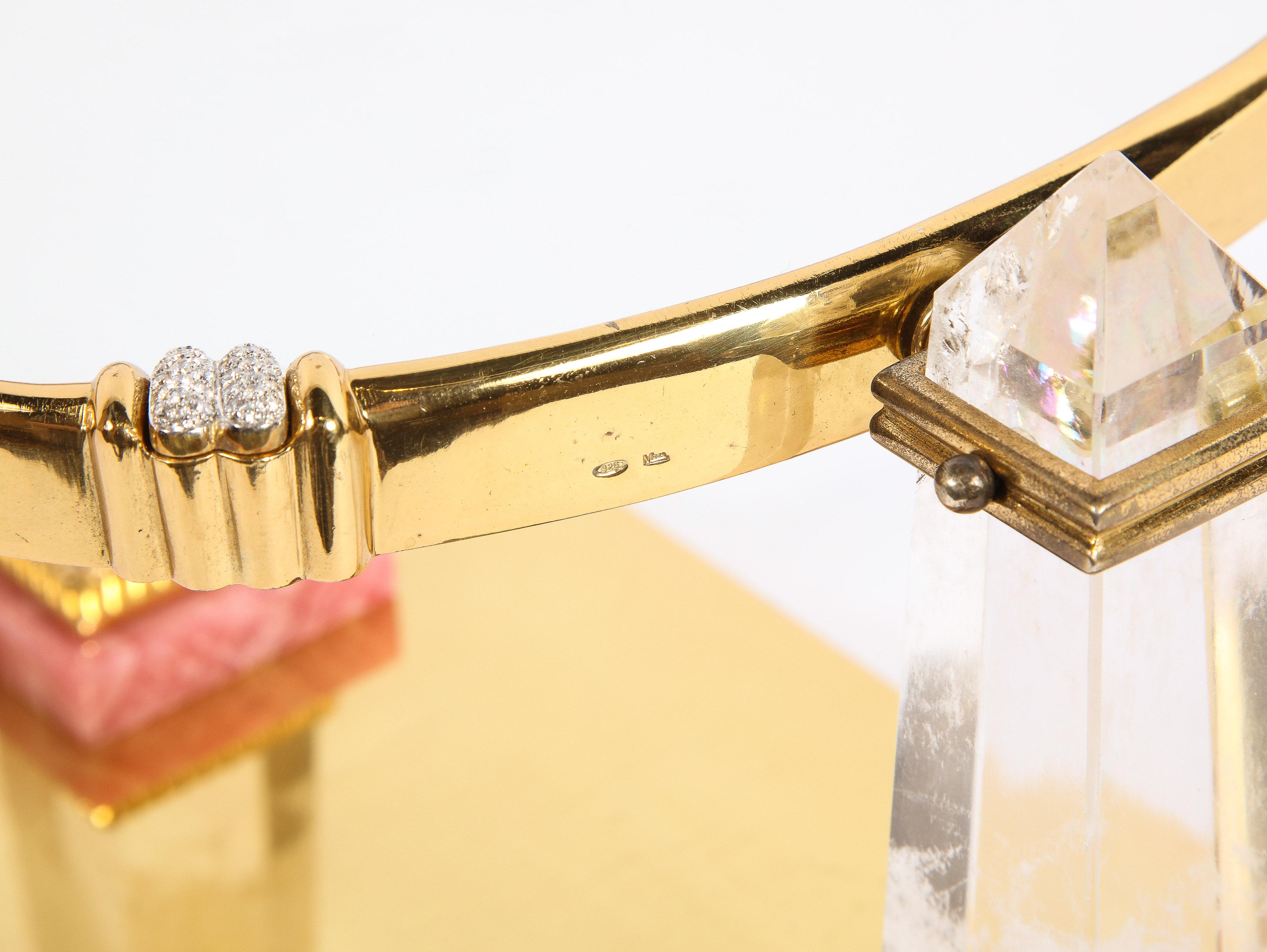 Exquisito espejo italiano de plata dorada, diamantes, cristal de roca y rodocrosita en venta 4