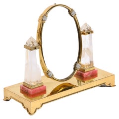 Squisito specchio italiano in argento dorato, diamanti, cristallo di rocca e rodocrosite