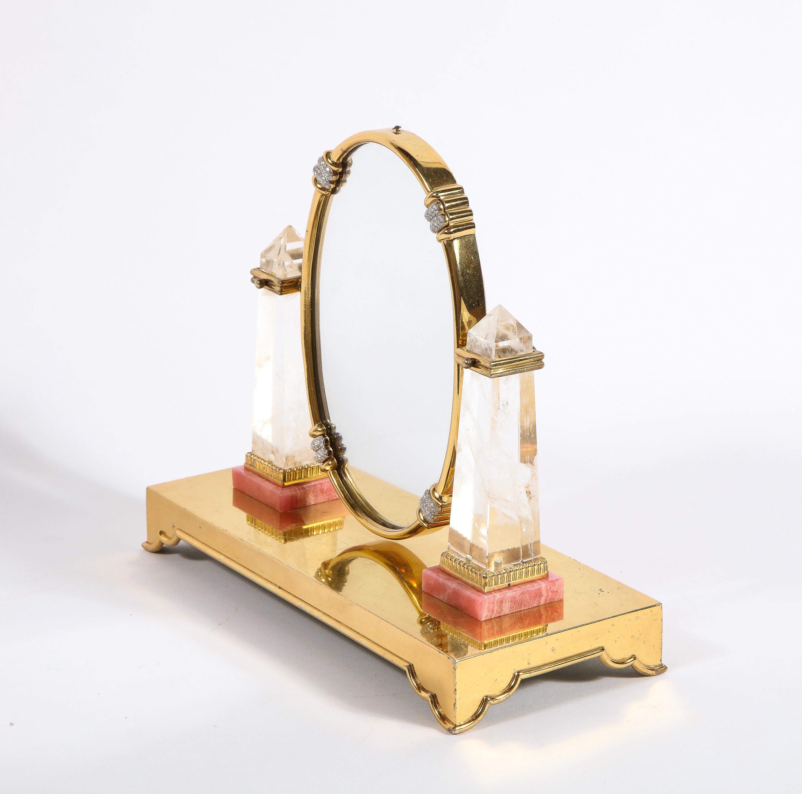 Magnifique miroir italien en argent doré, diamant, cristal de roche et rhodochrosite en vente 2