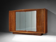 Exquisite Italian Wardrobe with Mirrored Doors in Walnut Burl