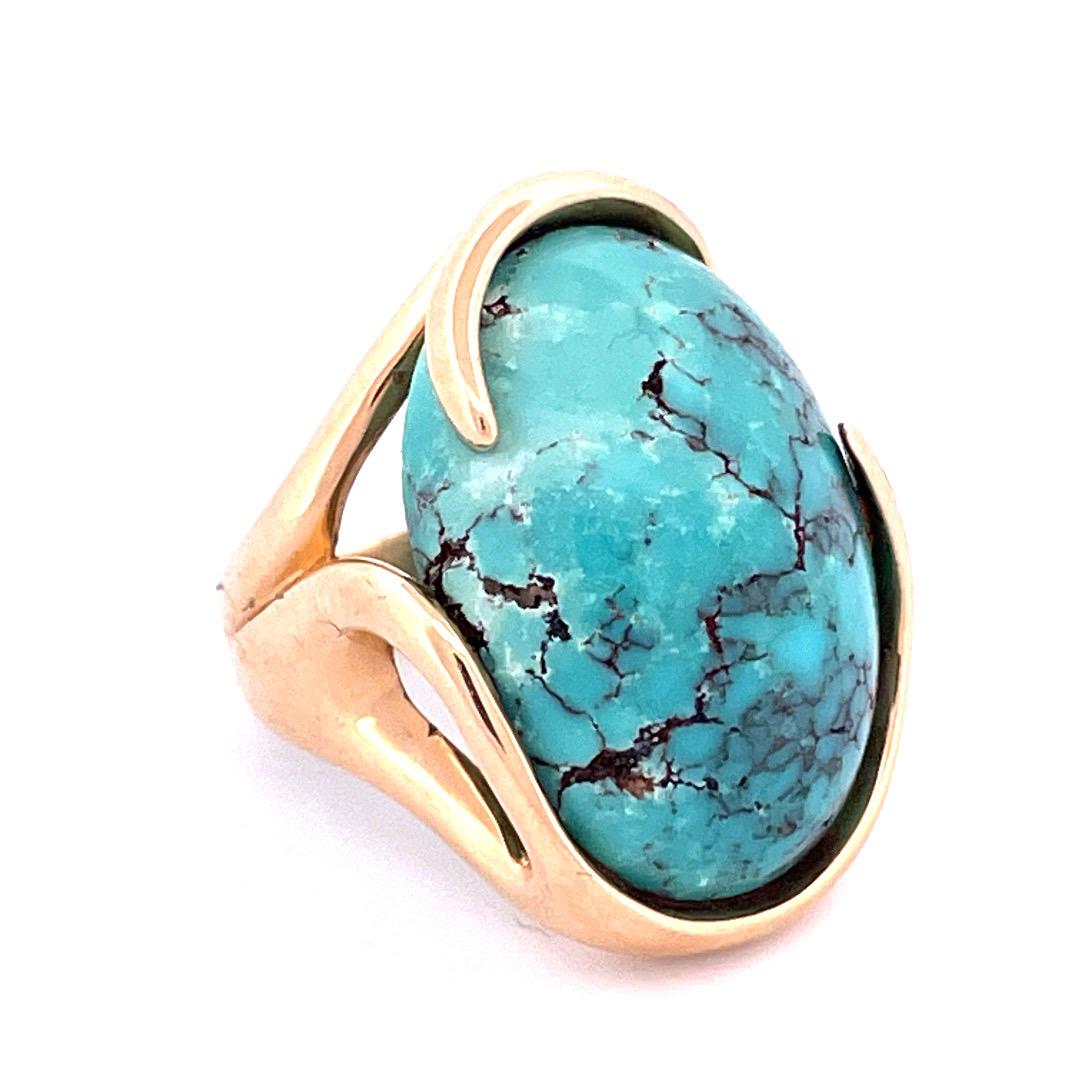 Oval Cut Exquisite J. Frew 14k Yellow Gold Oval Turquoise Ring For Sale