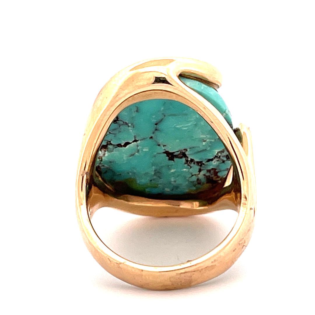 Exquisite J. Frew 14k Yellow Gold Oval Turquoise Ring In New Condition For Sale In New York, NY