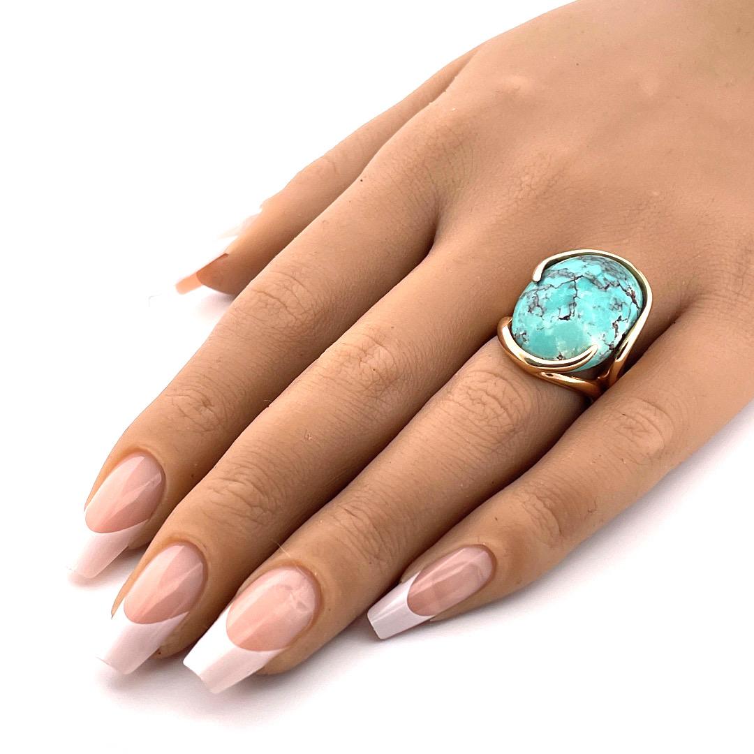 Exquisite J. Frew 14k Yellow Gold Oval Turquoise Ring For Sale 1