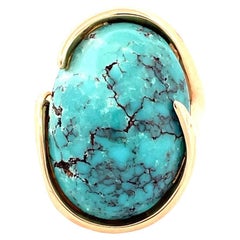 J. Frew Bague exquise en or jaune 14 carats avec turquoise ovale