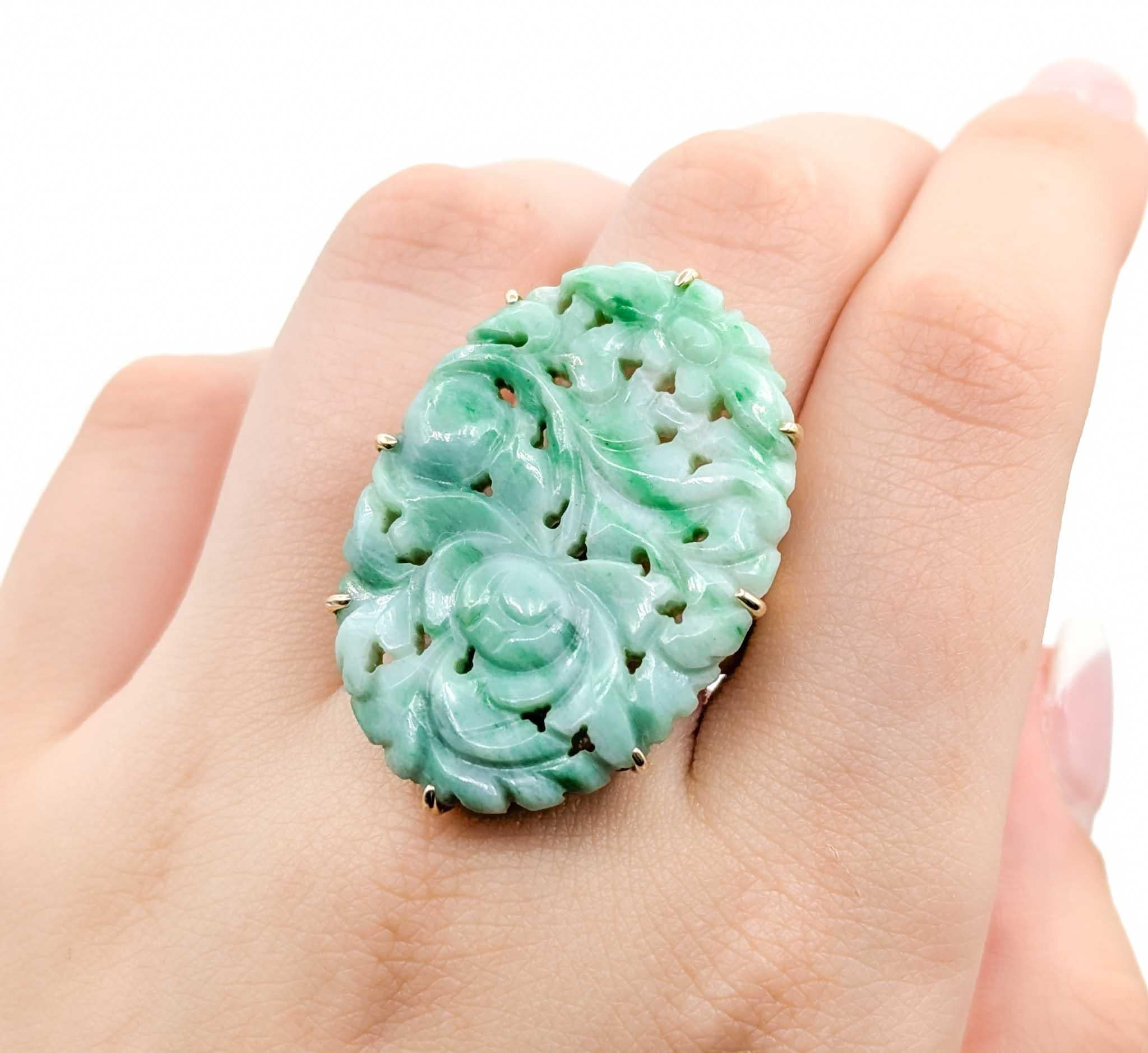 Bague exquise en jade et or 14k Excellent état - En vente à Bloomington, MN