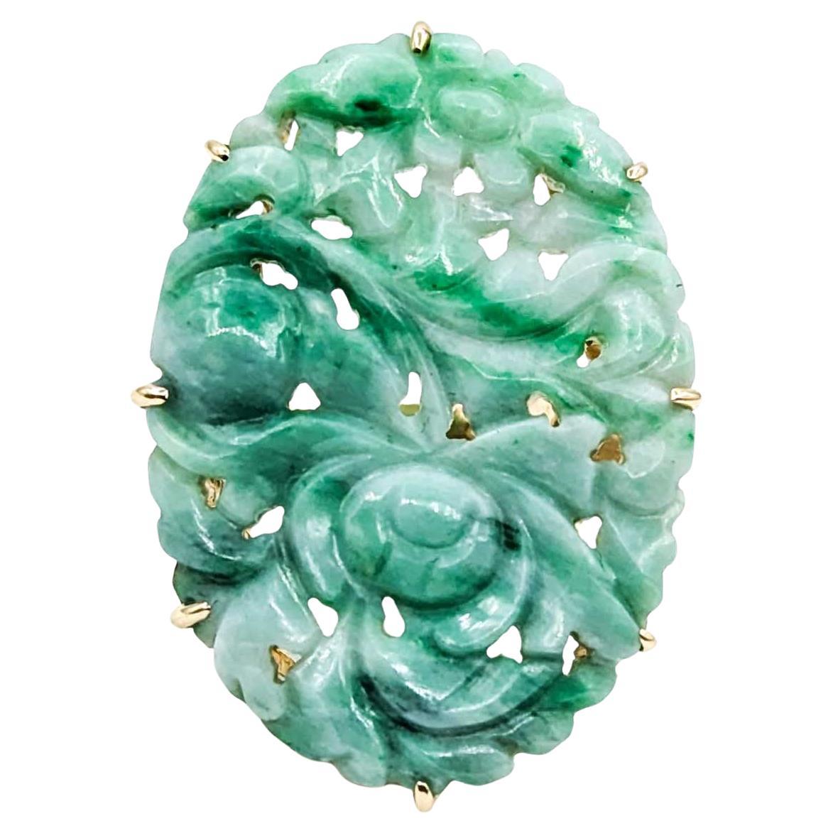 Squisito anello di giada e oro 14k