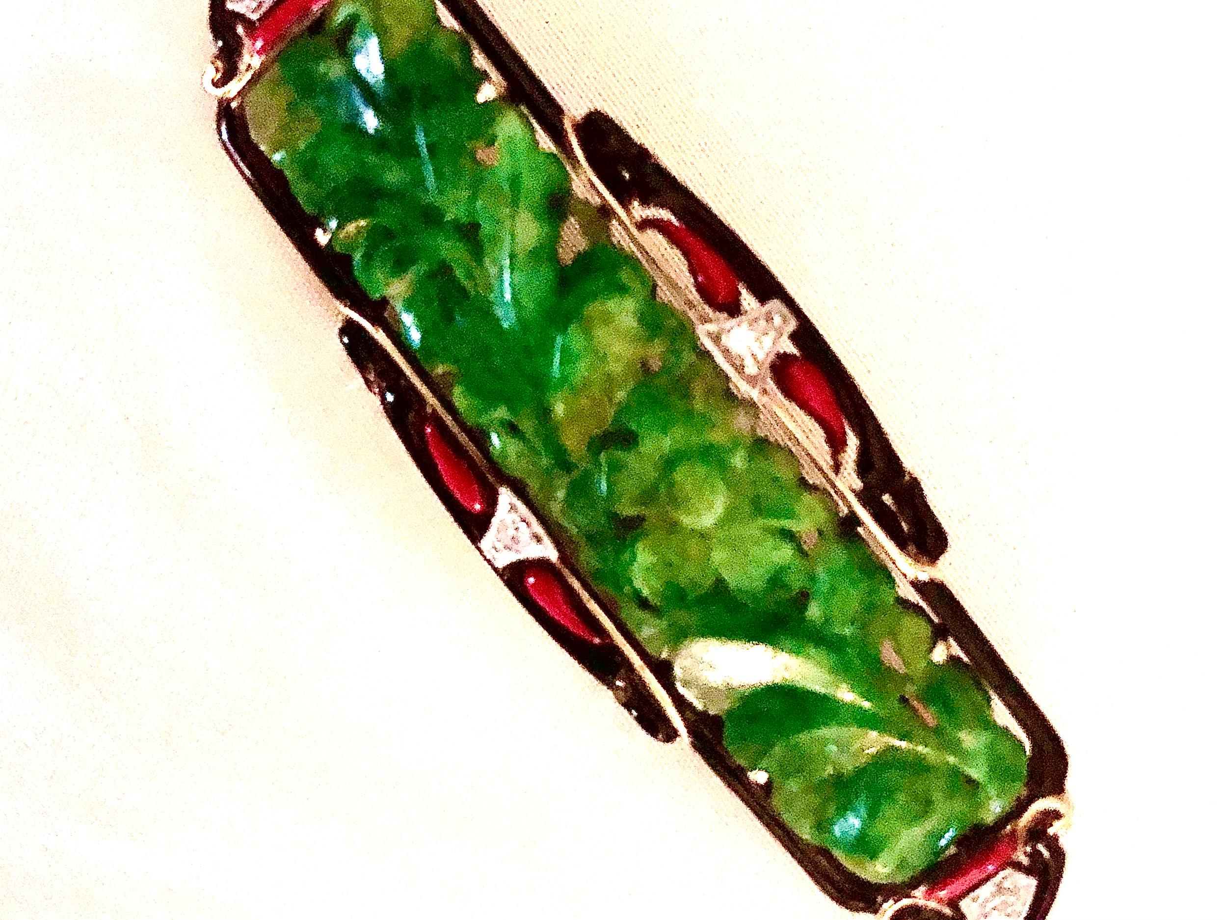 Exquisito broche de esmalte Art Déco de jade en venta 1
