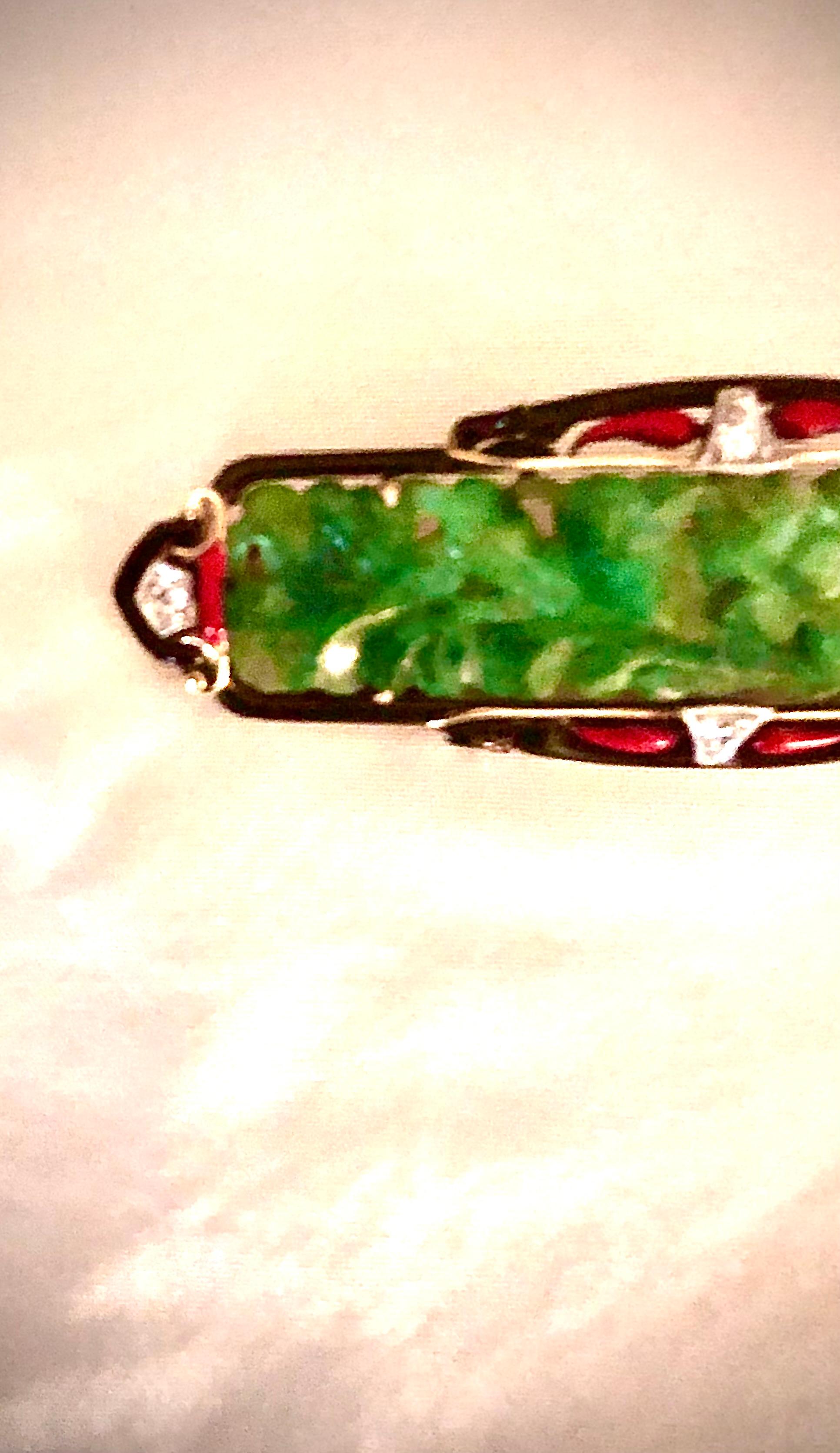 Exquisito broche de esmalte Art Déco de jade en venta 2