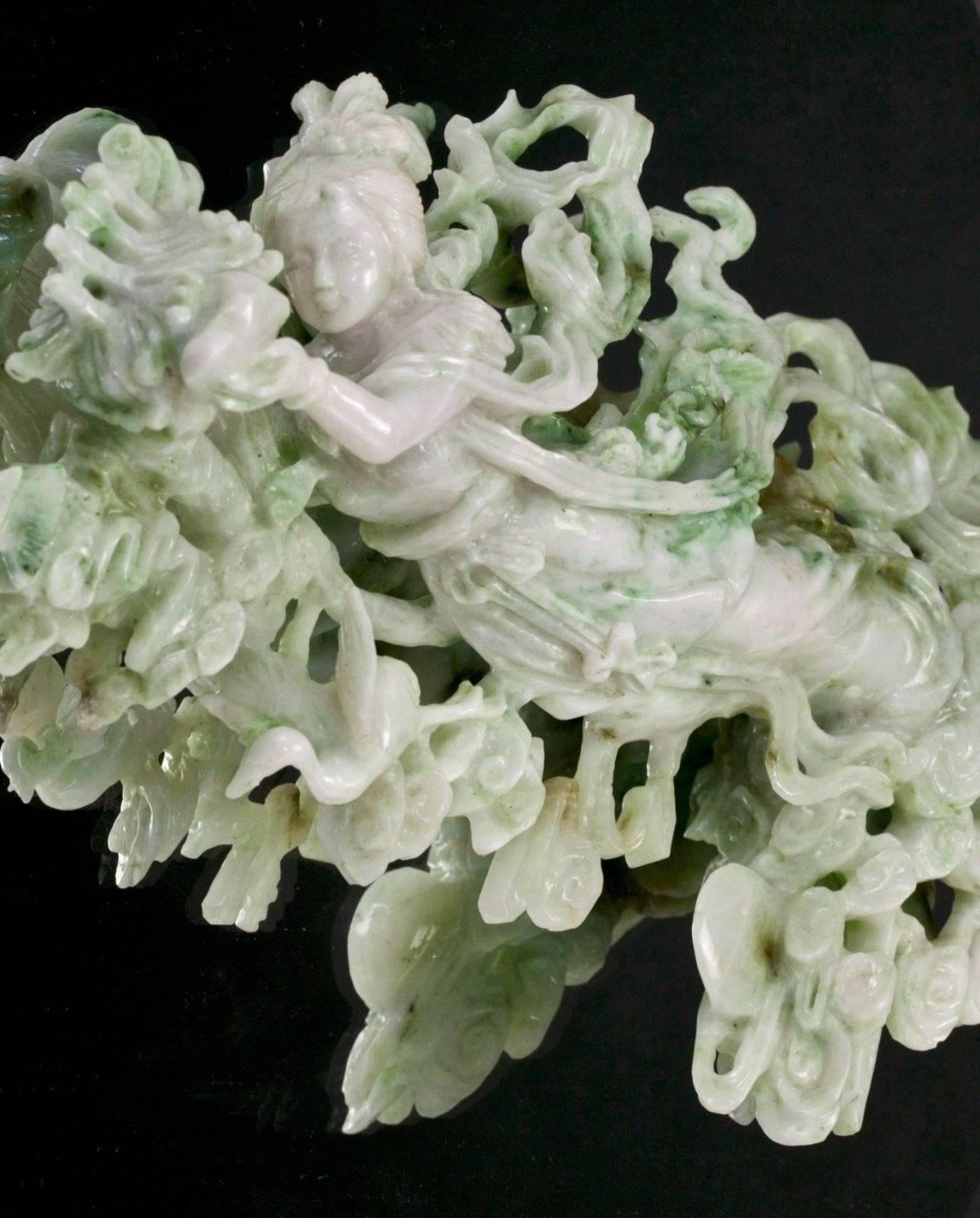 Exquisite Jade Fairy Statue, Finely Carved Jadeite Sculpture 10