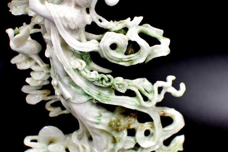 Exquisite Jade Fairy Statue, Finely Carved Jadeite Sculpture at 1stDibs