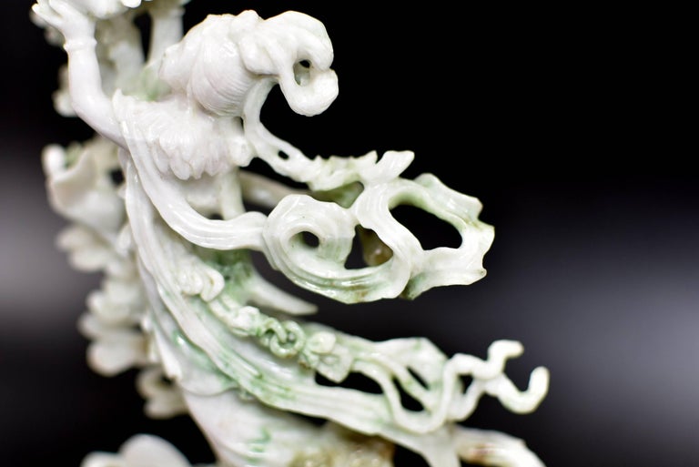 Exquisite Jade Fairy Statue, Finely Carved Jadeite Sculpture at 1stDibs