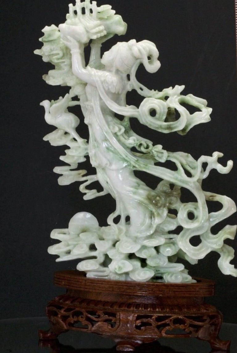 Exquisite Jade Fairy Statue, Finely Carved Jadeite Sculpture at 1stDibs