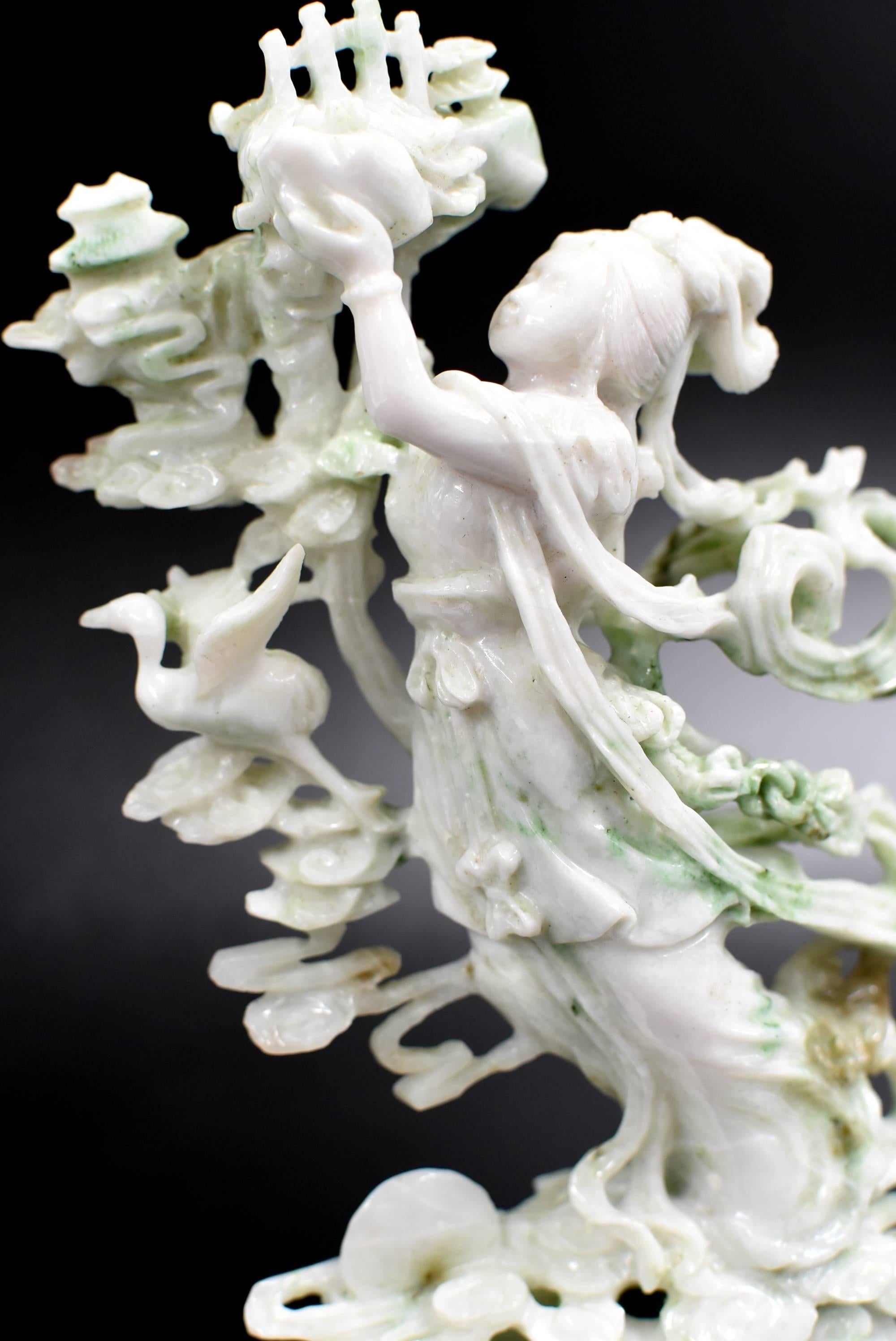 Exquisite Jade Fairy Statue, Finely Carved Jadeite Sculpture 3