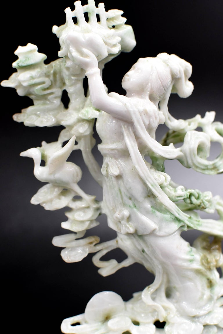 Exquisite Jade Fairy Statue, Finely Carved Jadeite Sculpture at 1stDibs