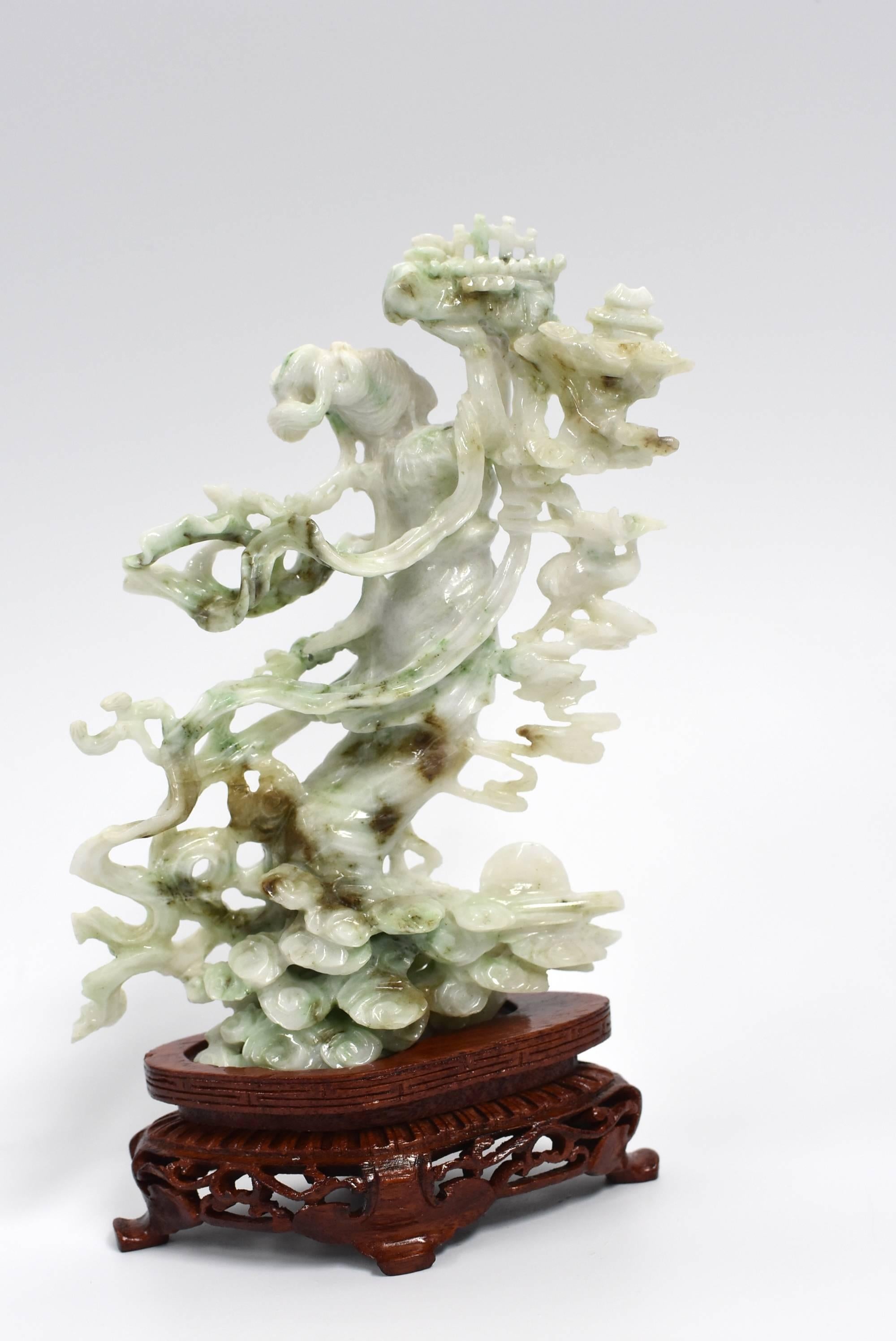 Exquisite Jade Fairy Statue, Finely Carved Jadeite Sculpture 5