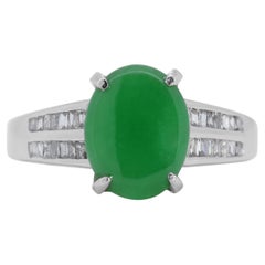Exquisite Jade Ring with Natural Diamonds in 18K White Gold