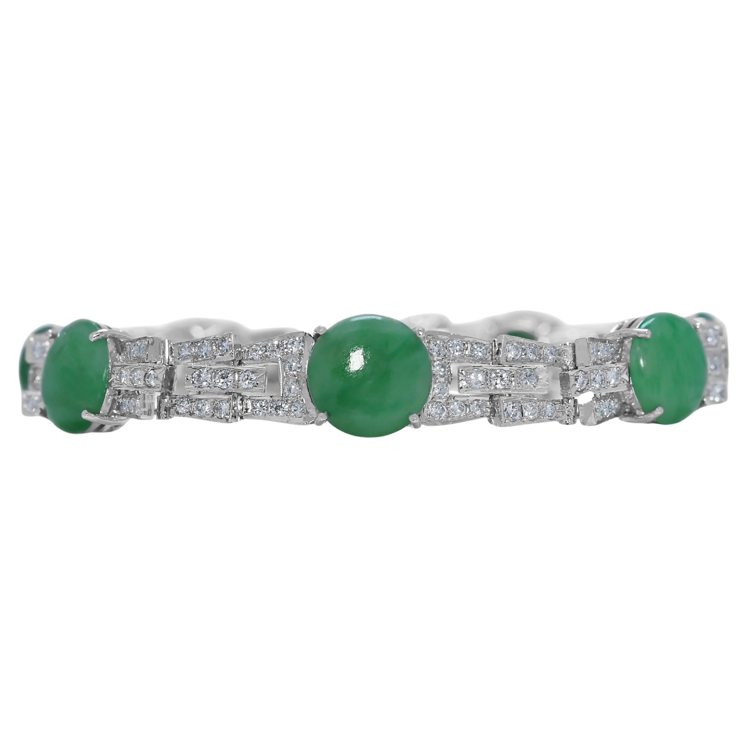Exquisite Jadeite 
1.69ct Diamond Bracelet in 14K White Gold in vendita