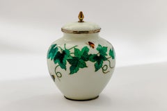 Exquisite Japanese Cloisonné Enamel Covered Jar with Ivy and Butterflies