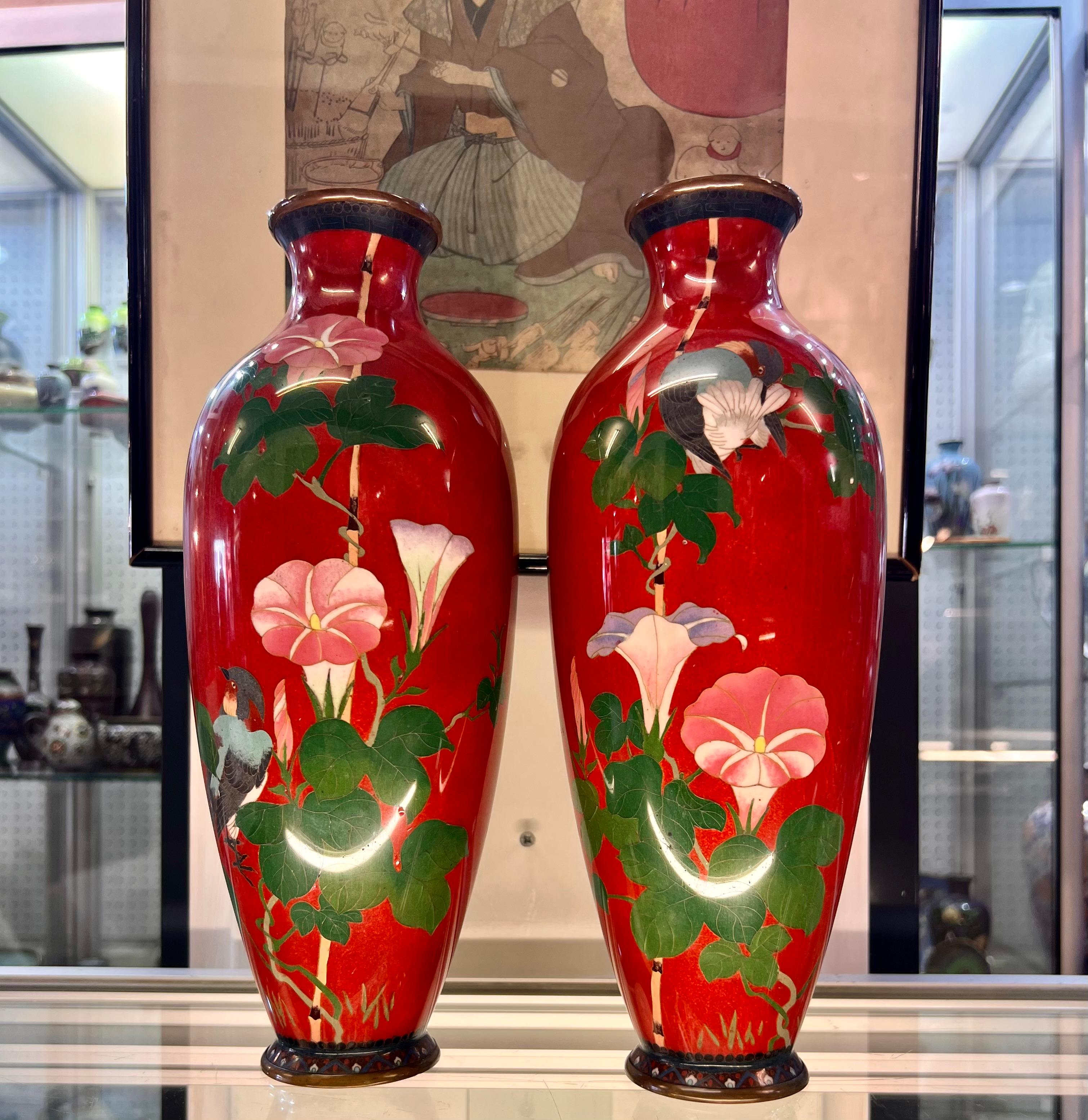 Exquisite Japanese Cloisonne Enamel Pair of Tall Vases.Meiji period   For Sale 12