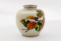 Exquisite Japanese Cloisonné Enamel Vase with Persimmons on Ivory Ground