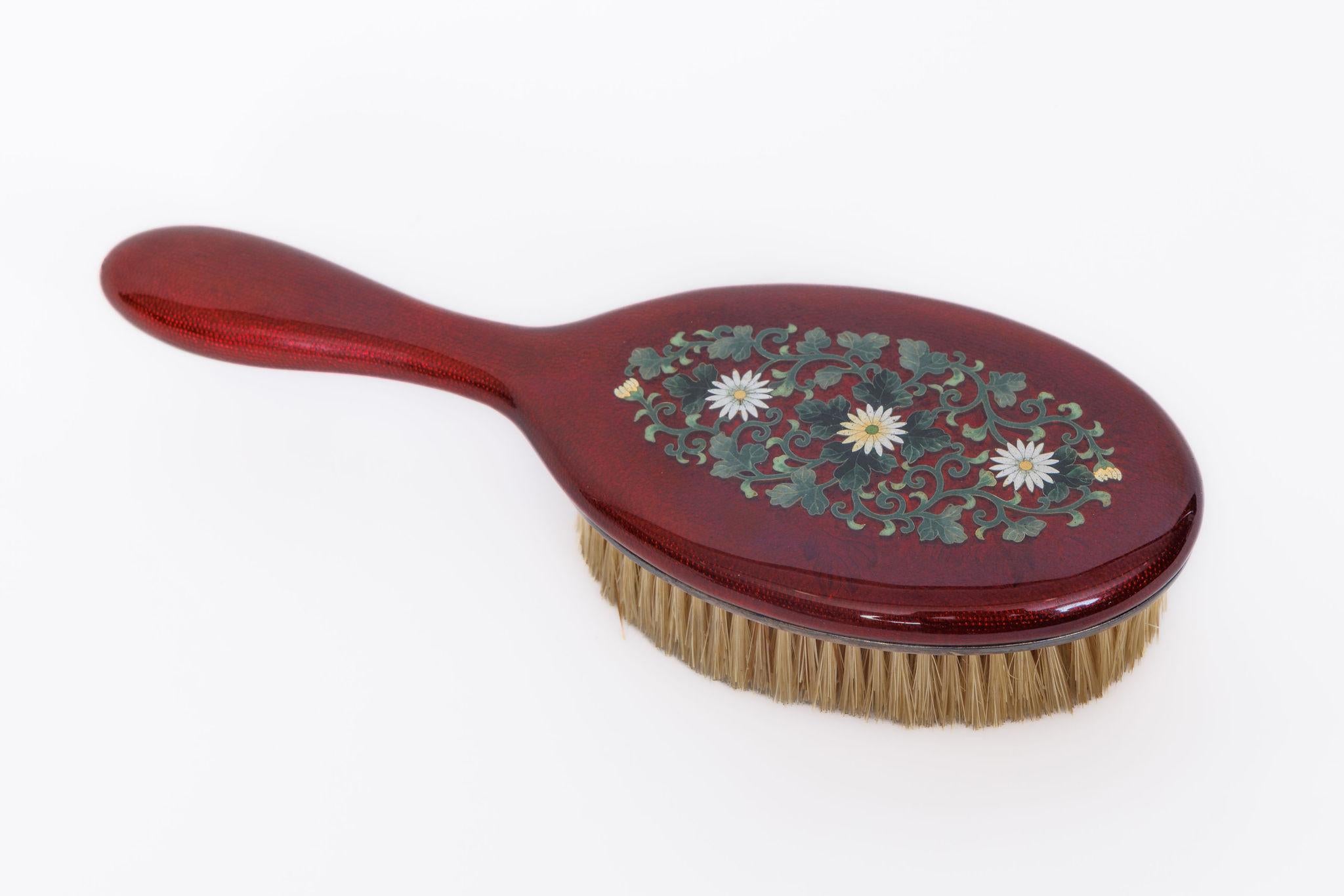 Exquisite Japanese Cloisonné Red Enamel Six-Piece Dressing Table Set, Ando Jubei For Sale 5