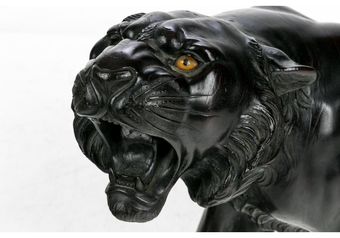 Squisita tigre giapponese in rame su supporto in wood intagliato in vendita 10