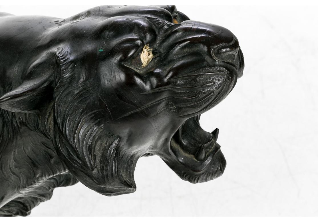 Squisita tigre giapponese in rame su supporto in wood intagliato in vendita 12