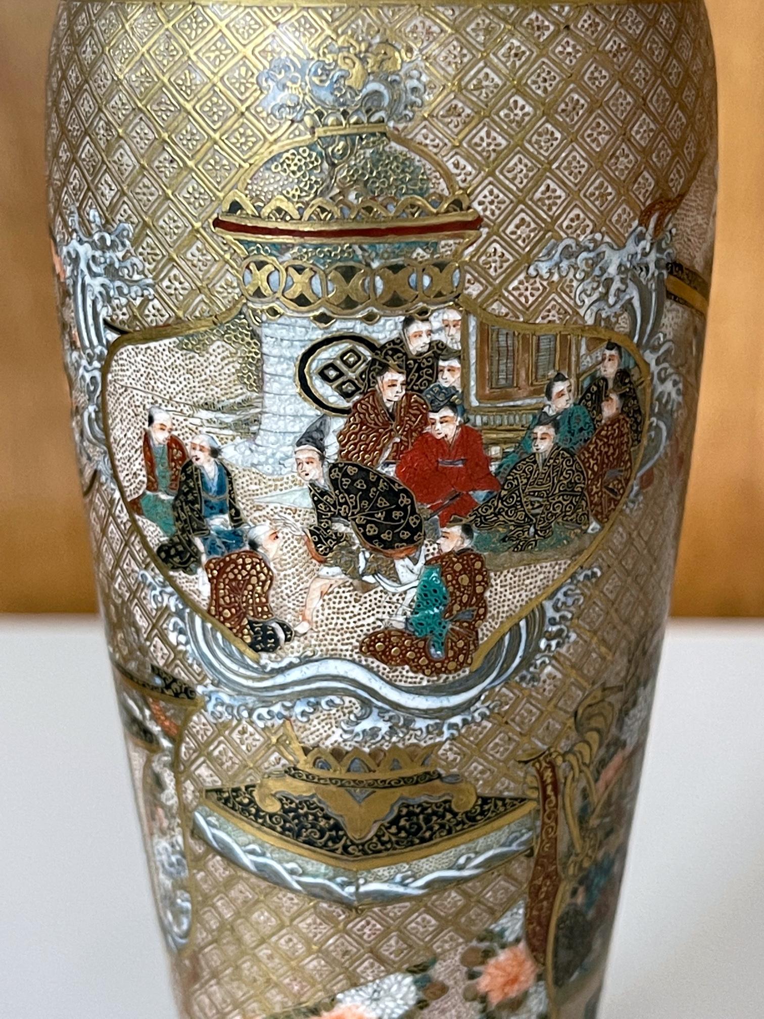 Meiji Exquisite Japanese Satsuma Vase by Seikozan For Sale