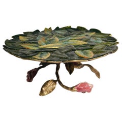 Used Exquisite Jay Strongwater 3 Roses and Leaves Enameled Metal Cake Holder Plateau