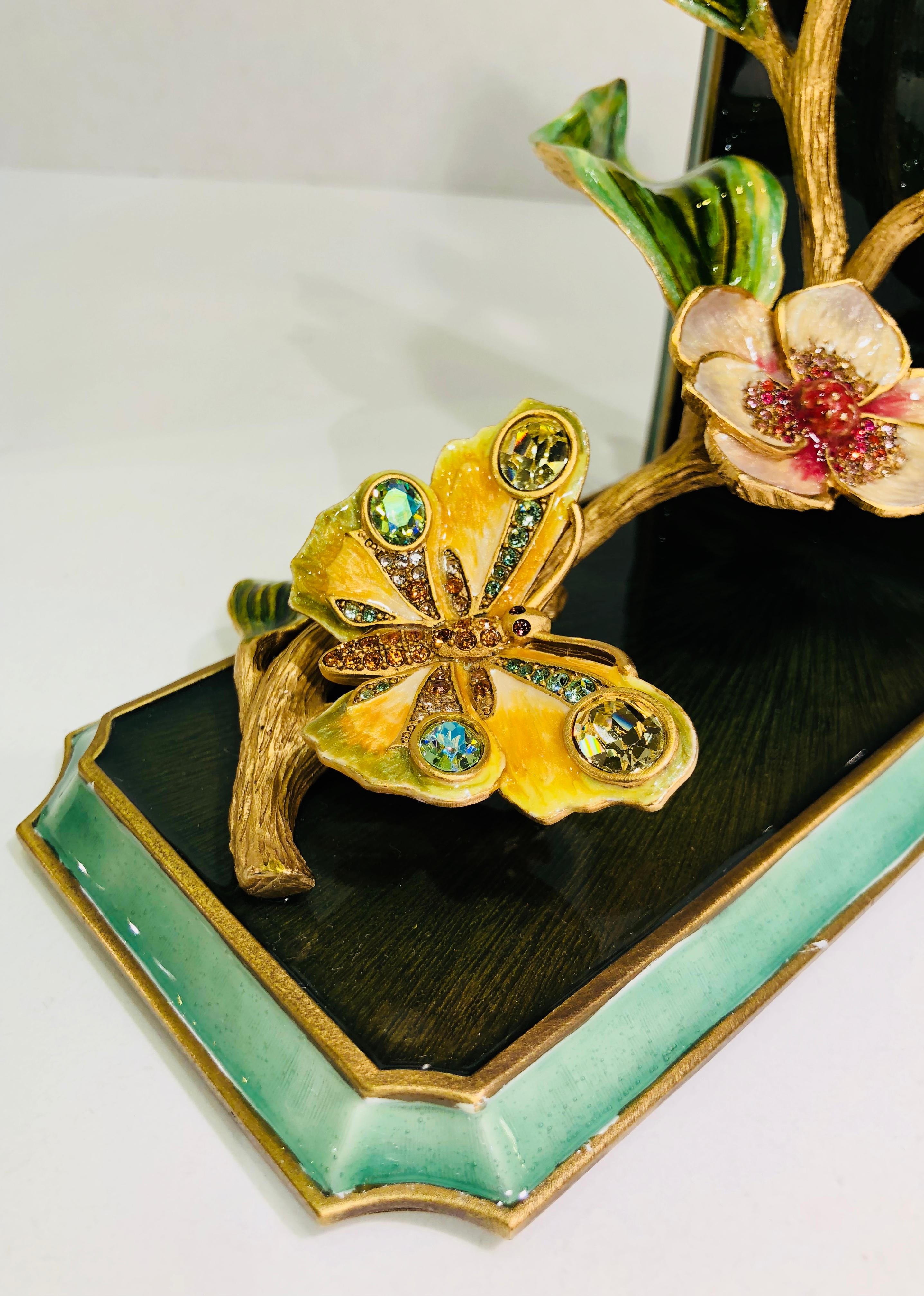 Exquisite Jay Strongwater Jeweled Enamel Dogwood Flowers and Butterfly Bookend 5