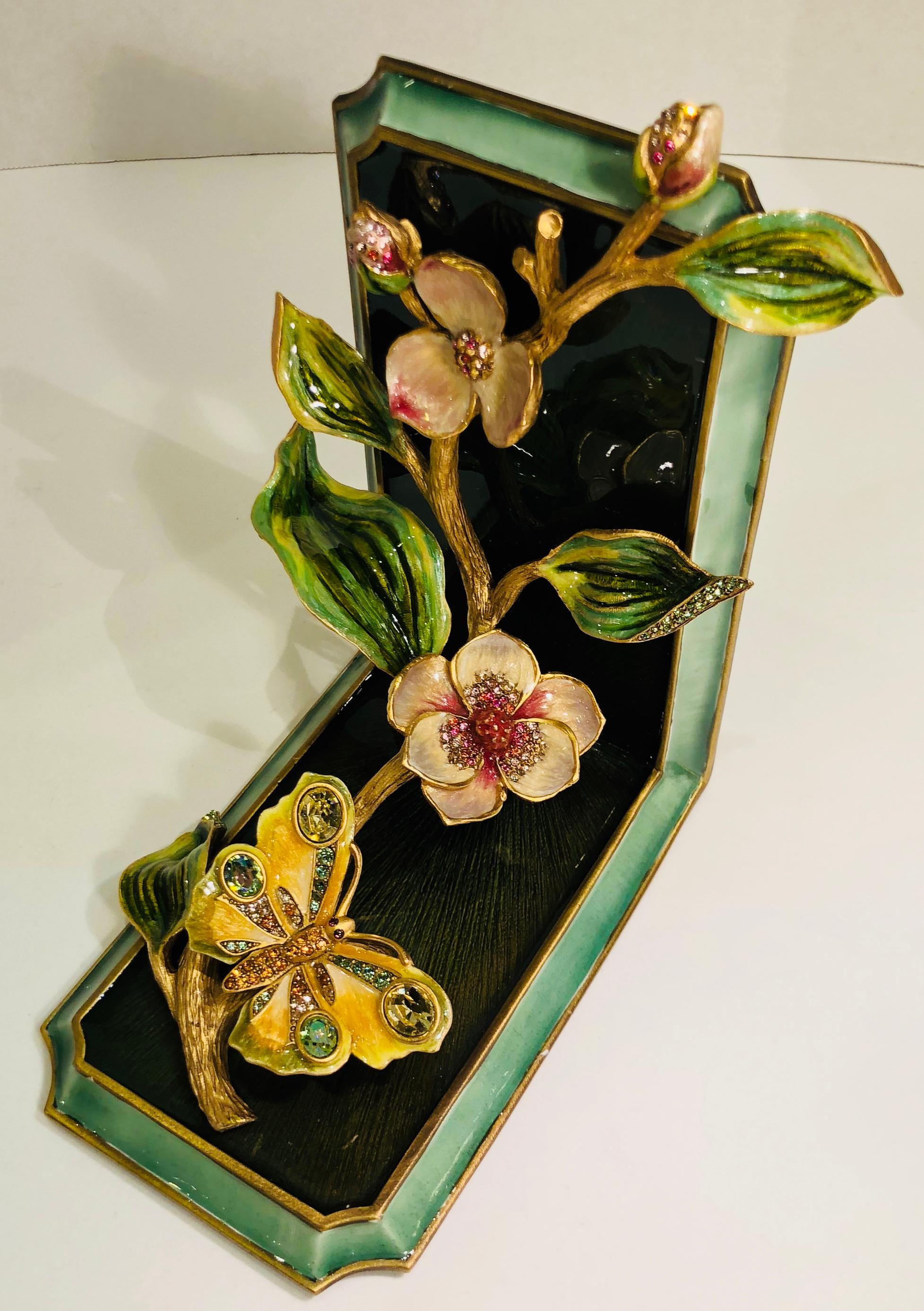 Exquisite Jay Strongwater Jeweled Enamel Dogwood Flowers and Butterfly Bookend 7