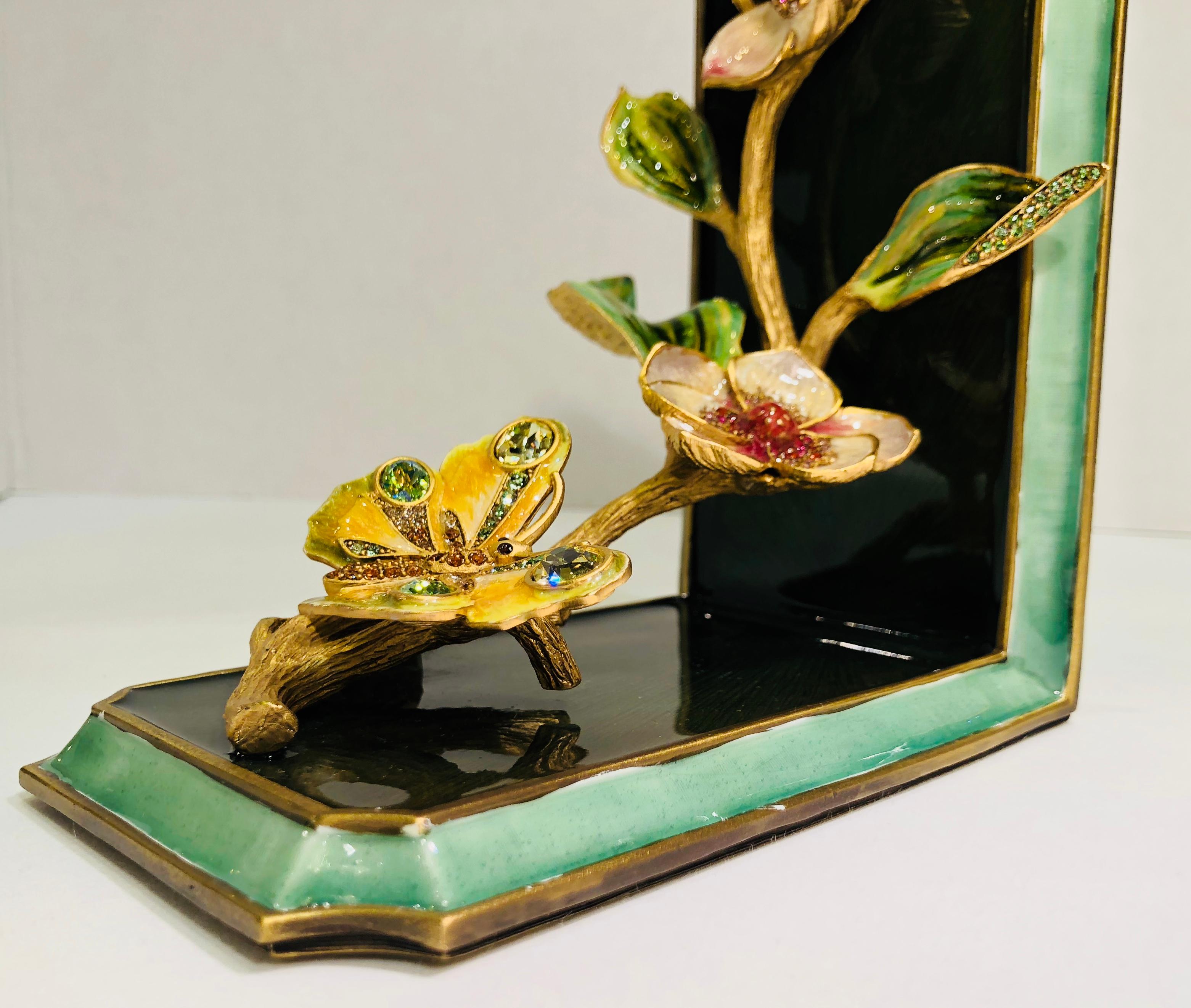 Exquisite Jay Strongwater Jeweled Enamel Dogwood Flowers and Butterfly Bookend 10