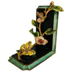 Exquisite Jay Strongwater Jeweled Enamel Dogwood Flowers and Butterfly Bookend