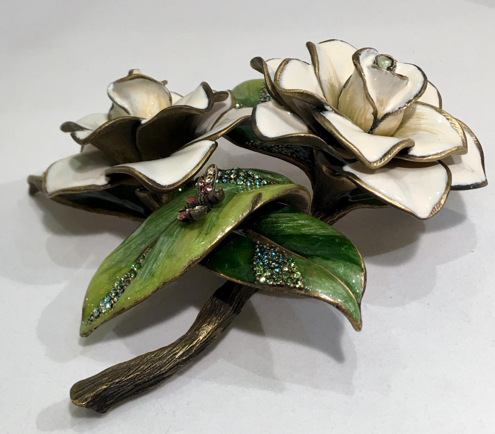 Women's or Men's Exquisite Jay Strongwater Jeweled Enamel Gardenia Flowers Objet d’Art