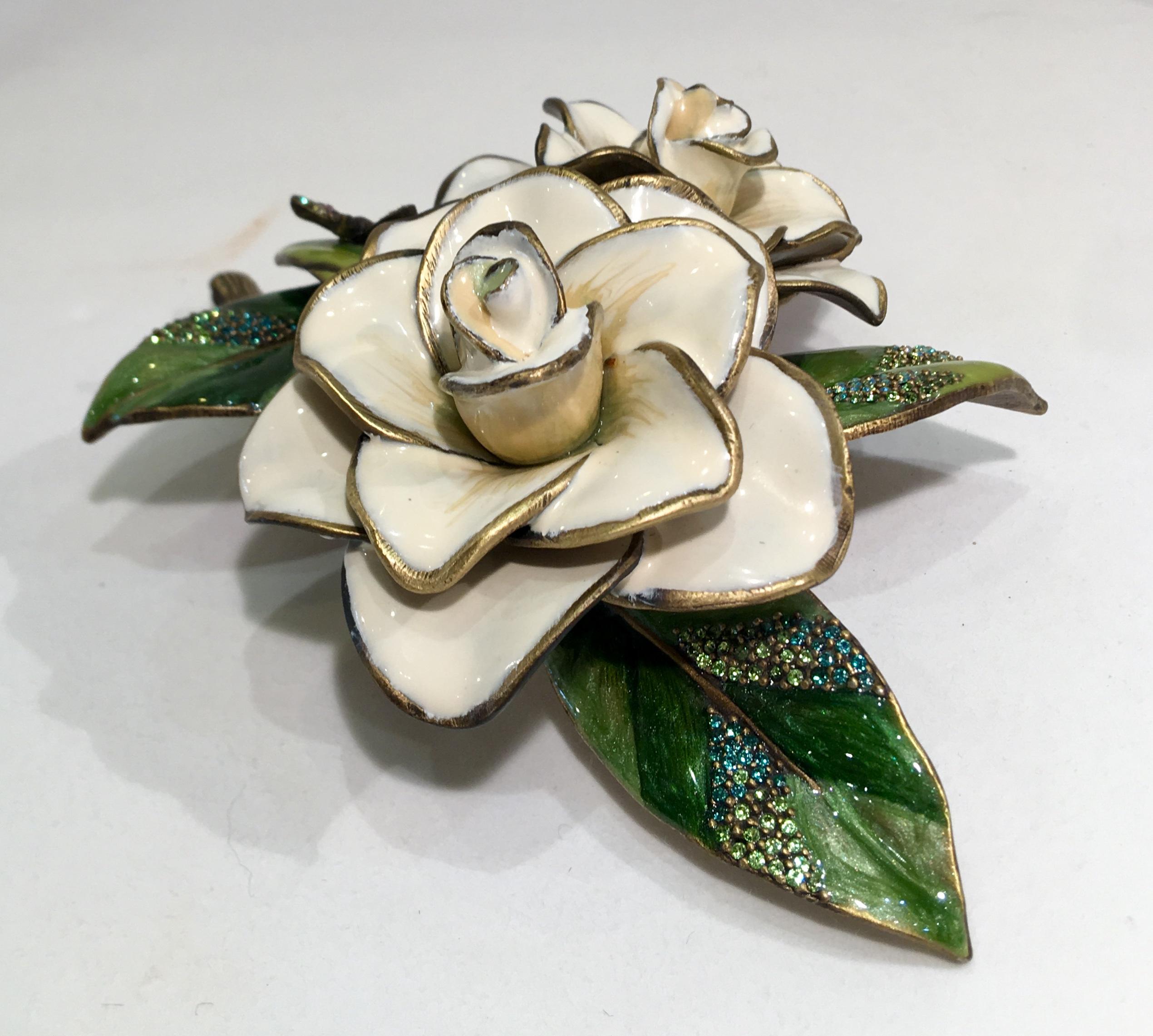 Exquisite Jay Strongwater Jeweled Emaille Gardenia Blumen Objet d'art 1