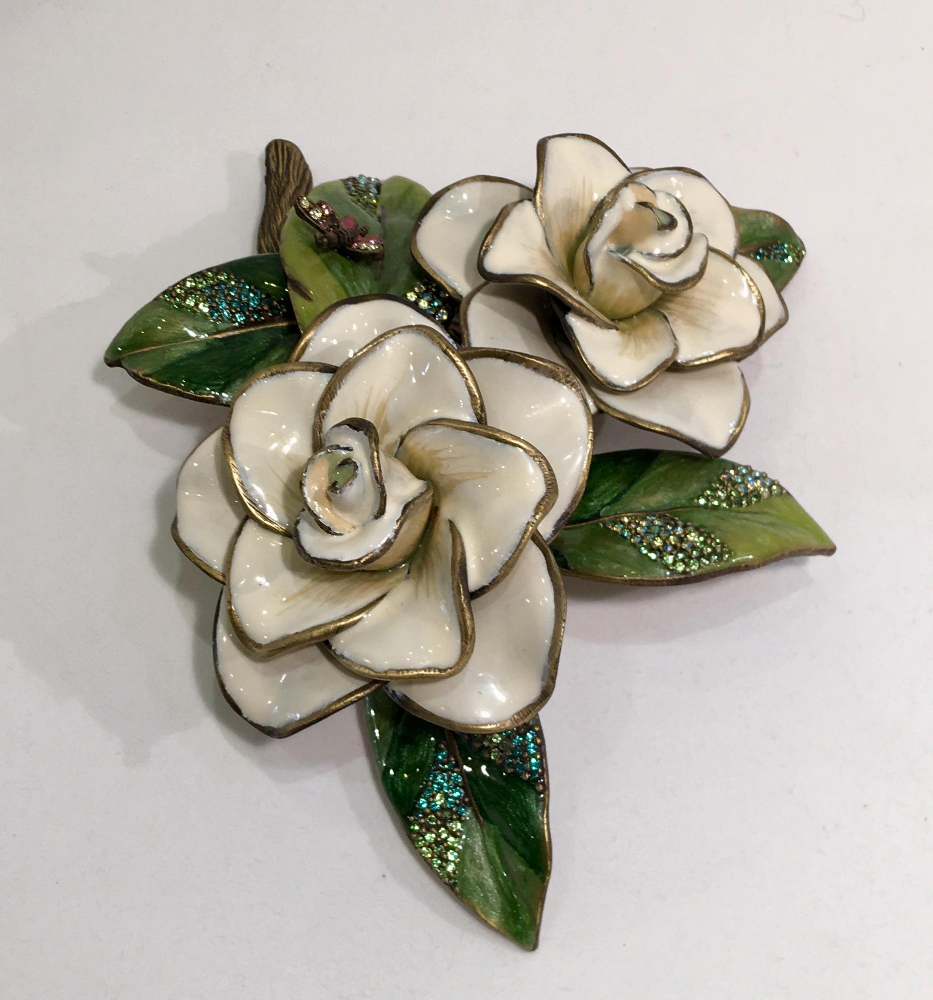 Exquisite Jay Strongwater Jeweled Emaille Gardenia Blumen Objet d'art 2