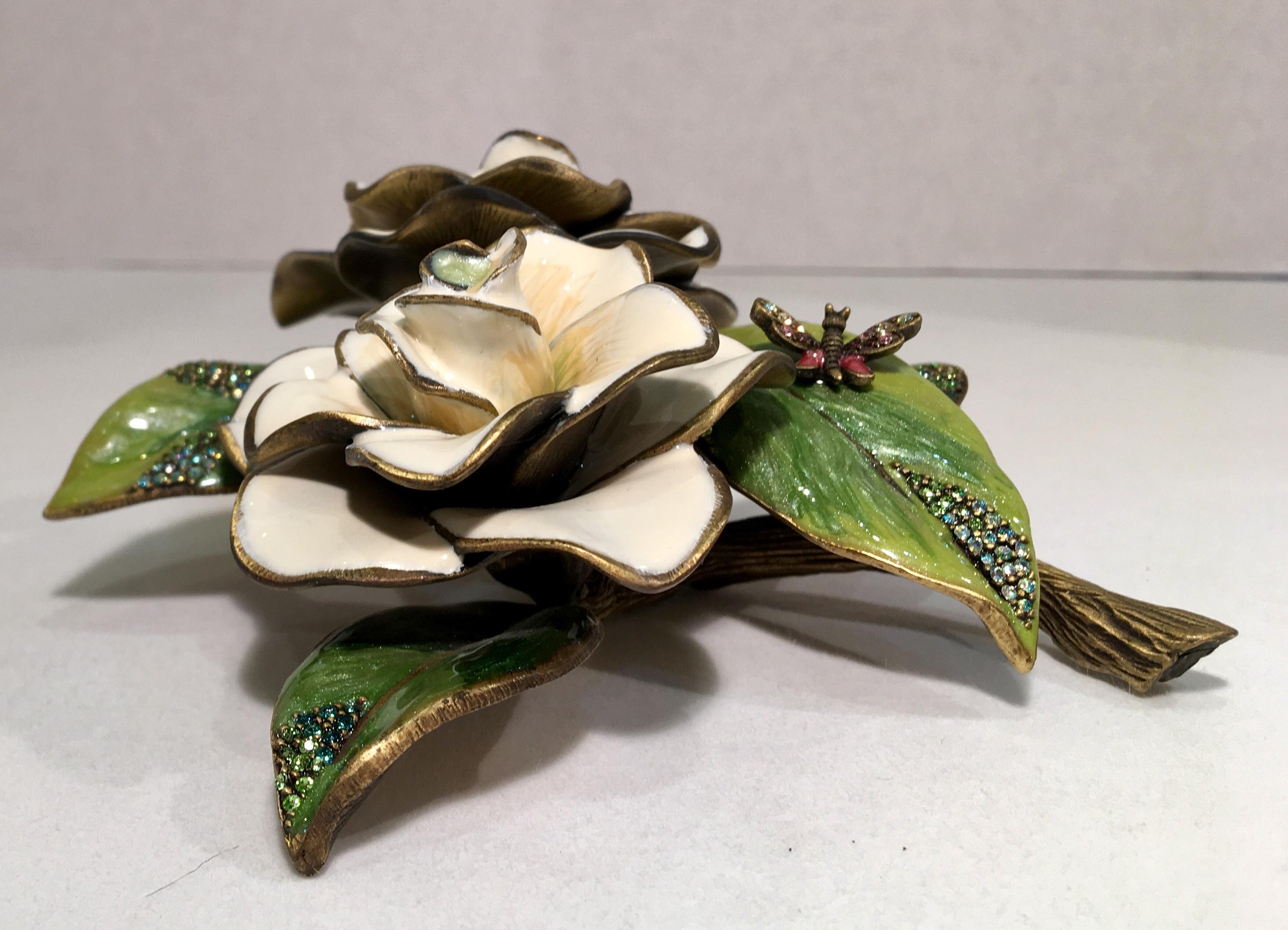 Exquisite Jay Strongwater Jeweled Emaille Gardenia Blumen Objet d'art 3