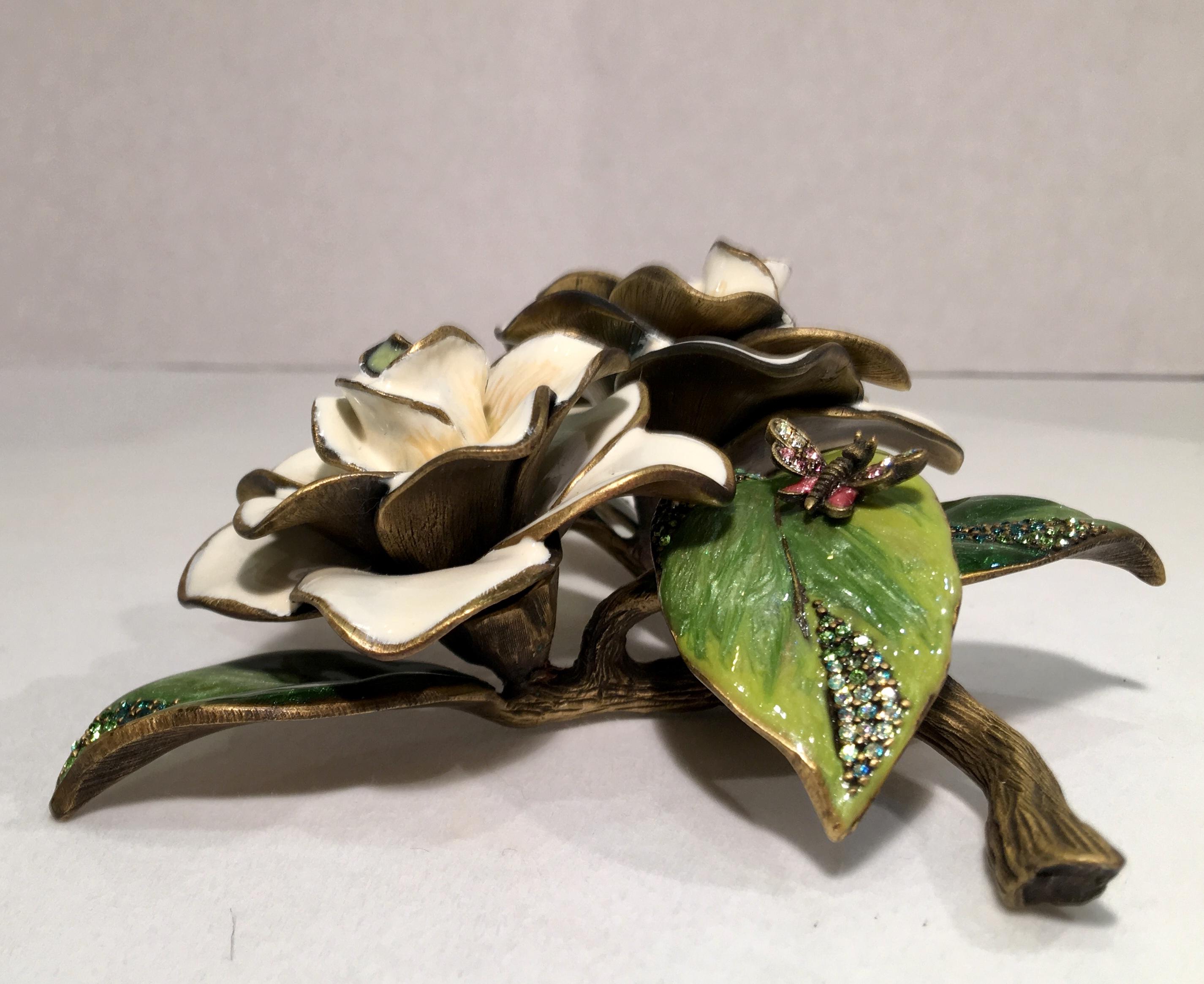 Exquisite Jay Strongwater Jeweled Enamel Gardenia Flowers Objet d’Art 4