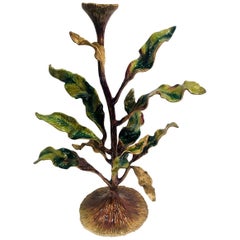 Exquisite Jay Strongwater Tall Undulating Leaves Enameled Metal Candleholder