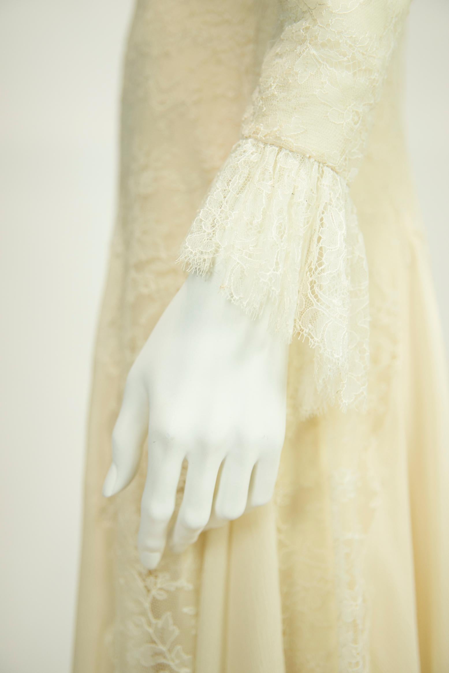 Exquisite Jean Louis Scherrer Couture Silk Chiffon & Lace-Trimmed Dress For Sale 5