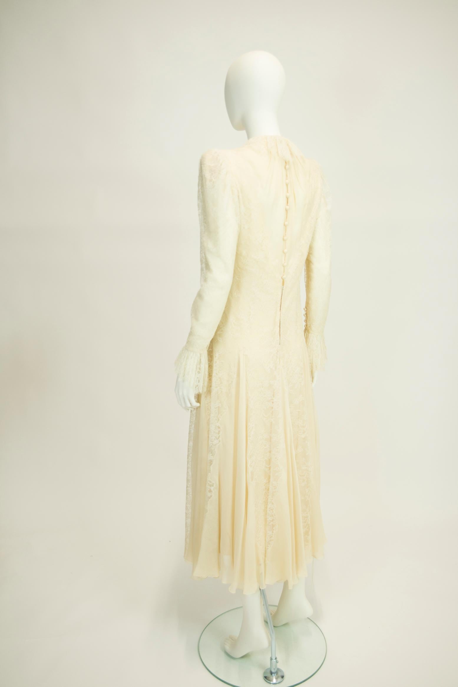 Exquisite Jean Louis Scherrer Couture Silk Chiffon & Lace-Trimmed Dress For Sale 6