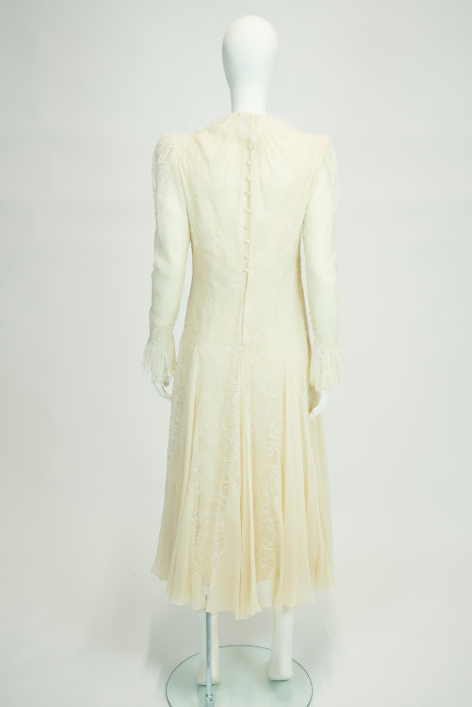 Exquisite Jean Louis Scherrer Couture Silk Chiffon & Lace-Trimmed Dress For Sale 7