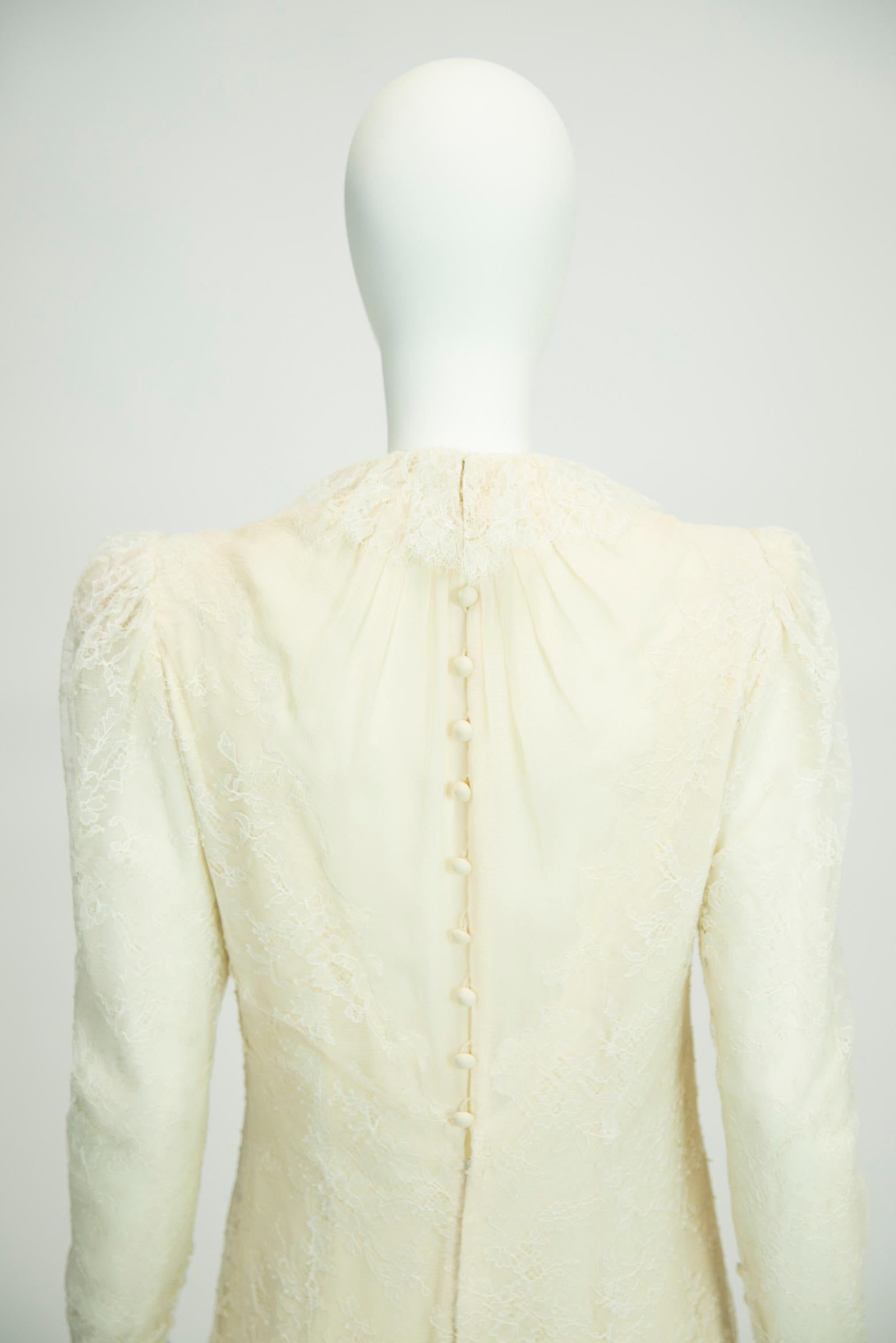 Exquisite Jean Louis Scherrer Couture Silk Chiffon & Lace-Trimmed Dress For Sale 8