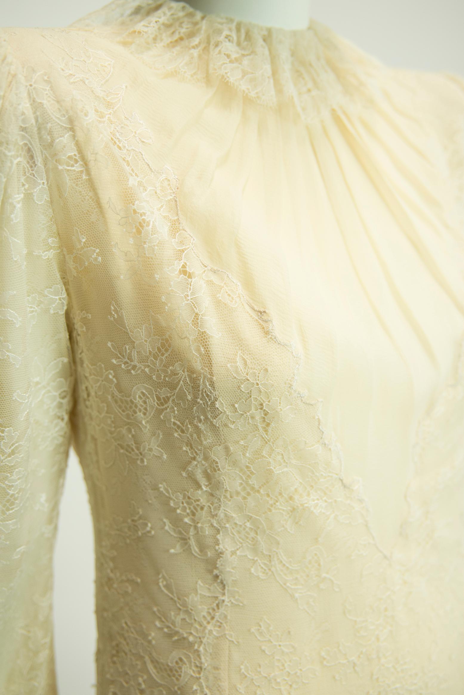 Exquisite Jean Louis Scherrer Couture Silk Chiffon & Lace-Trimmed Dress For Sale 10