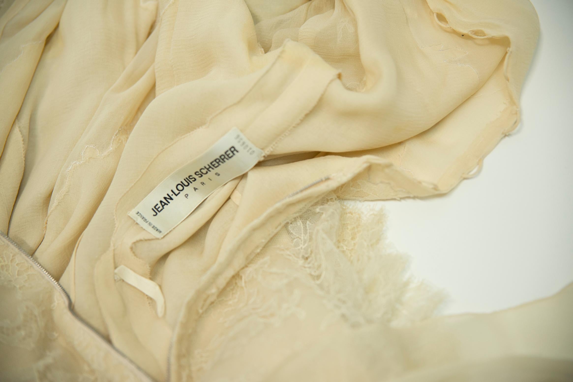 Exquisite Jean Louis Scherrer Couture Silk Chiffon & Lace-Trimmed Dress For Sale 12